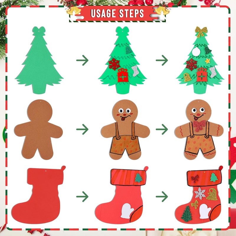 Garma 264pcs Christmas Crafts for Kids - DIY Christmas Tree Ornaments Foam Sticker Kits, Xmas Tree Shapes Snowman Wreath Socks Decorations for Kids Crafts Party Favors Supplies & Classroom Activities - Image 4